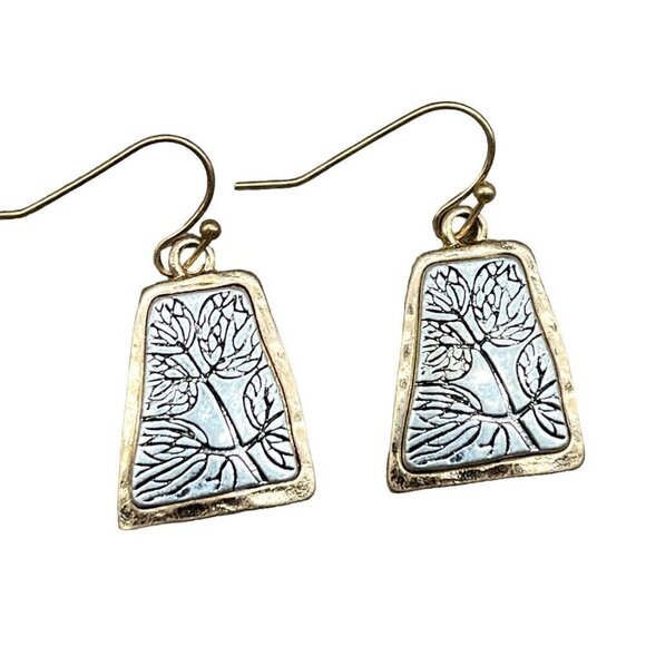 Etched Leaf Design Drop Earrings - Picture 1 of 6